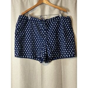 Loft Shorts Elastic Waist Drawstring Size XL Navy Blue Geometric